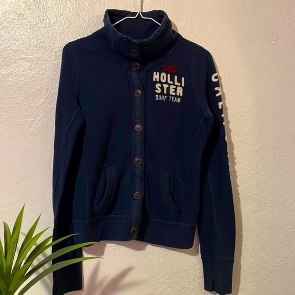Navy Blue Hollister Button Sweatshirt Size Medium